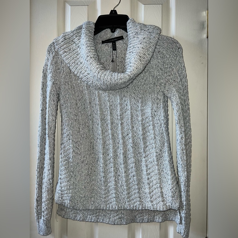 White House Black Market Cowl Neck Sweater Silver Gray Chainette size XS